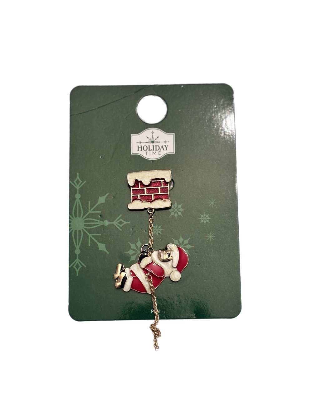 Holiday Time Red and Gold Santa Chimney Dangle Pin Brooche
